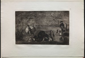 Tyrekamp: Hunden slipper løs på oksen av Francisco de Goya
