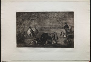 Bullfights: The Dog Let Loose on the Bull, 1876. av Francisco de Goya