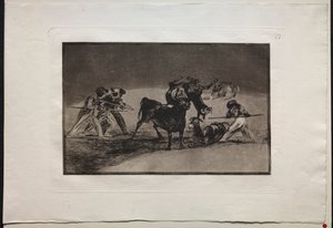 Tyrekamp: maurerne bruker esler som en barriere for å forsvare seg mot oksen hvis horn har blitt tippet med baller av Francisco de Goya