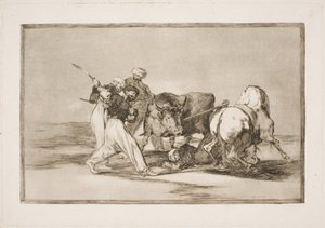 Maurerne, som slo seg ned i Spania og forlot overtroen til Koranen, skaffet seg denne kunsten å jakte og spiddet en okse på sletten av Francisco de Goya