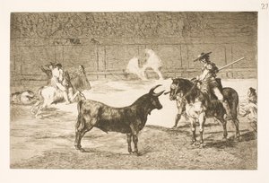 Den berømte picadoren, Fernando del Toro, provoserer olme-oksen med lansen sin av Francisco de Goya