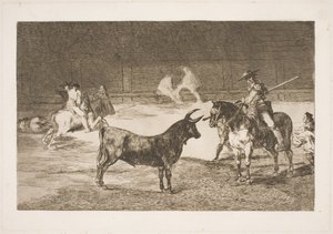 Den berømte picadoren, Fernando del Toro, provoserer olme-oksen med lansen sin av Francisco de Goya