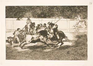 Den mektige Rendon spyr en okse, utfallet som forårsaket hans død på Madrid-arenaen av Francisco de Goya