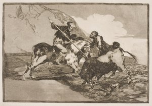 Slik de gamle spanjolene jaktet okser til hest på slettene. av Francisco de Goya