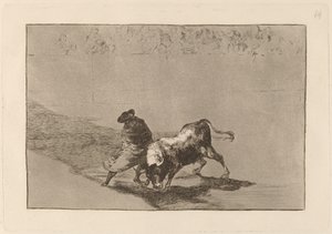 Den svært dyktige studenten av False, pakket inn i kappen sin, lurer oksen med kroppens lek av Francisco de Goya
