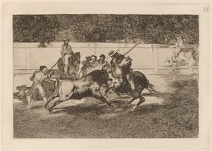 Den kraftfulle Rendon som biter en okse, hvis skjebne han døde på Madrid-plassen (The Forceful Rendon Stabs a Bull with the Pique, from which Pass He Died in the Ring at Madrid) av Francisco de Goya