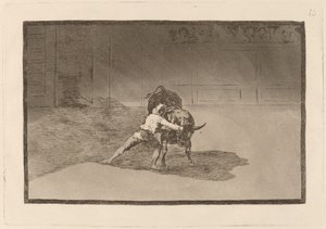 Den berømte Martincho setter banderillas al quiebro (The Famous Martincho Places the Banderillas Playing the Bull with the Movement of His Body) av Francisco de Goya