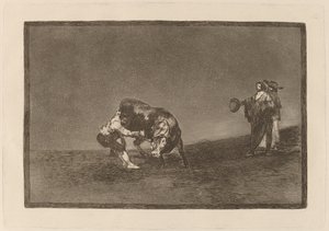 Han velter selv en okse på Madrid-plassen (Den samme mannen kaster en okse i ringen ved Madrid) av Francisco de Goya