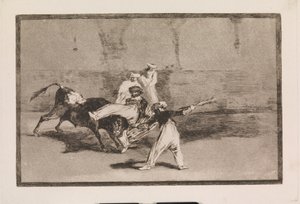 En maur fanget av oksen på arenaen av Francisco de Goya