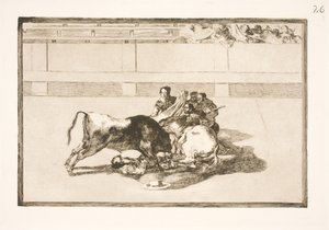 En picador blir kastet fra hesten og krasjer under oksen av Francisco de Goya