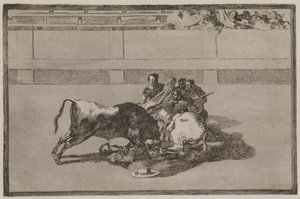 En picador blir kastet fra hesten og krasjer under oksen av Francisco de Goya