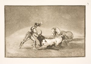 En spansk rytter dreper oksen etter å ha mistet hesten sin av Francisco de Goya
