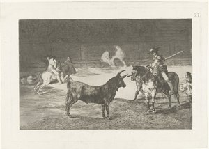 Fernando del Toro daagt en stier ut Den berømte Fernando del Toro, barilarguero, tvinger dyret med stangen sin Tyrefekting (serietittel) Stierenvechten (serietittel) av Francisco de Goya
