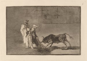 Los Moros hacen otro capeo en plaza con su albornoz (Maurerne gjør en annerledes lek i ringen og ringer oksen med sine brennende) av Francisco de Goya