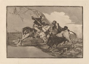 Måten de gamle spanjolene jaktet okser på til hest i marken (måten som de gamle spanjolene jaktet okser på hesteryggen på i det åpne landet) av Francisco de Goya