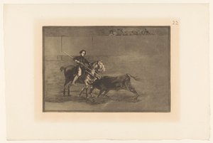 Bøttepose i sand van Zaragosa Mandig verdi av den berømte Pajuelera i Zaragoza Stierengevechten (serietittel) La Taureamachie (serietittel) Tyrefekting (serietittel) av Francisco de Goya