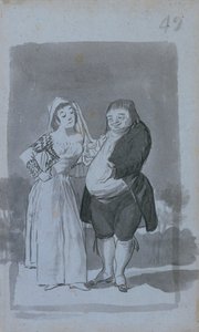 Prostituert anmoder om en feit, stygg mann recto, 1796-97. av Francisco de Goya