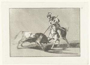Rodrigo Díaz de Vivar verwondt en stier El Cid Campeador som spretter en annen okse Stierenvechten (serietittel) La Tauromaquia (serietittel) av Francisco de Goya