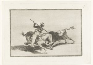 Stierenjacht te paard Den livlige Moro Gazul er den første som spyr okser i rekkefølge Tyrefekting (serietittel) Stierenvechten (serietittel) av Francisco de Goya