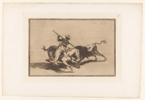 Stierenjacht te paard Den modige gazul Moor er den første som spyr okser i rekkefølge Stierengevechten (serietittel) La Taureaumachie (serietittel) La Tauromaquia (serietittel) av Francisco de Goya