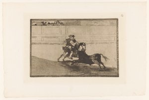 Stierenvechten i sanden En spansk gentleman på torget bryter rejoncillos uten hjelp fra hallikene Stierengevechten (serietittel) La Taureamachie (serietittel) Tyrefekting (serietittel) av Francisco de Goya