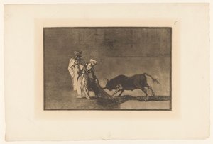 Stierenvechten i sanden Maurerne gjør en ny capeo på torget med badekåpen Stierengevechten (serietittel) La Taureamachie (serietittel) Tyrefekting (serietittel) av Francisco de Goya