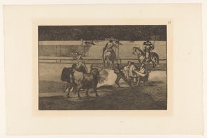 Bullfighter møtte brandende banderillas ildbånd Stierengevecht (serietittel) La Taureamachie (serietittel) Tyrefekting (serietittel) av Francisco de Goya