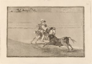 Un caballero espanol en plaza quebrando rejoncillos sin auxilio de los chulos (En spansk ridder i ringen som bryter korte spyd uten hjelp fra assistenter) av Francisco de Goya