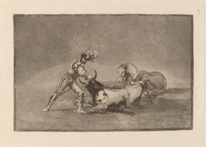 En spansk ridder dreper oksen etter å ha mistet hesten sin av Francisco de Goya