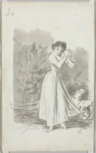Ung kvinne vri hendene over en manns nakne kropp (verso) av Francisco de Goya