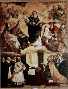 Malerier for Mayor de Santo Tomas College i Sevilla: apoteose av St. Thomas av Aquinas eller apoteose av St. Thomas av Aquinas med legene i kirken av Francisco de Zurbaran