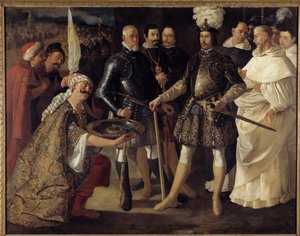 Reconquista: "" Overgivelsen av Sevilla før Ferdinand III, konge av Castilla og Leon"" maurerne overleverte nøklene til byen til kongen av Castilla 22.12.1248. Maleri av Francisco de Zurbaran (1598-1664) 1634.søn. 157,5x208,2 cm Privat samle