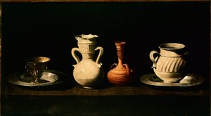 Stilleben Kander, gryter. Maleri av Francisco de Zurbaran (1598-1664) 1633 Søn. 46x84 cm Madrid, Prado-museet av Francisco de Zurbaran