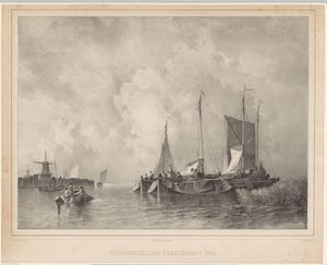 Havn med båter Utstilling Haag 1845 (tittel på objekt) av Franciscus Bernardus Waanders