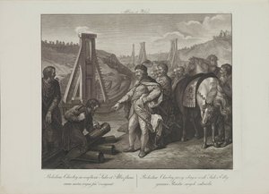 Boleslaw I fra Polen stikker grensestolper i elvene Elbe og Saale av Smuglewicz, Franciszek (1745-1807). Litografi, slutten av 1700-tallet. Privat samling