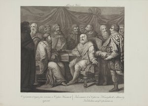 Restauratøren Casimir I møter keiseren Henry III av Smuglewicz, Franciszek (1745-1807). Litografi, slutten av 1700-tallet. Privat samling