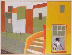 Brownstone Blues, 2000 (blandet teknikk på lerret) av Francks Deceus