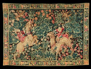Eksotisk grønnteppe, muligens Tournai, ca. 1520-50