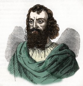 Portrett av keiser Justinian I (482-565) (Justinian I) tegnet fra "I misteri del vaticano" av Franco Mistrali 1843