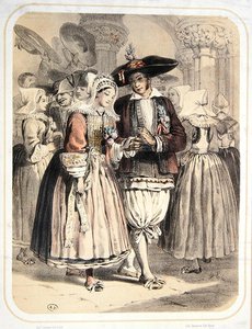 Brud og brudgom fra Saille-regionen, Frankrike, ca. 1850 (farge litho)