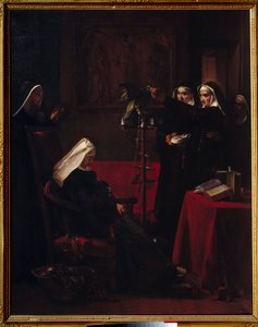 Grønne grønne nonner som gir mat til papegøyen til en sovende nonne. Maleri av Francois Marius Granet (1775-1849)