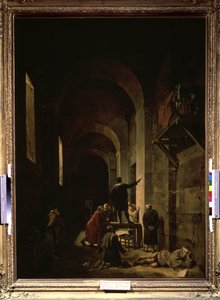 ""Maleren Jacques Stella (1596-1657) i fengsel"" (Maleren Jacques Stella i fengsel). Illustrasjon fra ""Intervjuer om livene og verkene til de mest utmerkede antikke og moderne malere"" av Andre Felibien. Maleri av Francois Granet (1775 av Francois Marius Granet