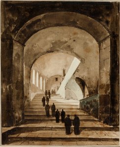 Munker på trappen til Villa of Maecenas i Tivoli av Francois-Marius Granet