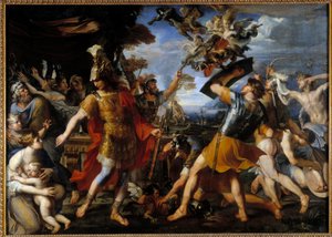 Enee og hans følgesvenner kjemper mot Harpies-maleriet av Francois Perrier (1590-1650) 1646 Søn. 1,55x2,18 m
