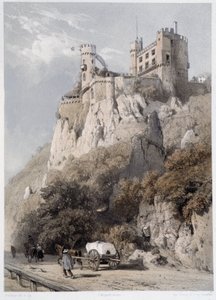 Chateau Rheinstein. I "" Den monumentale og pittoreske Rhinen"". Litografier av Fourmais og Stroobant