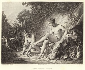 Diane Leaving the Bath (gravering) av Francois (after) Boucher