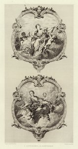 Astronomi, retorikk (gravering) av Francois (after) Boucher