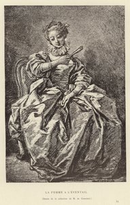 Kvinnen med en fan av Francois (after) Boucher