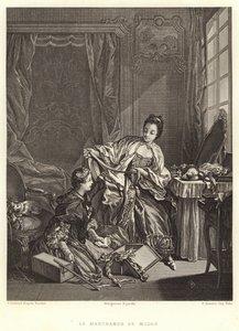 The Fashion Merchant (gravering) av Francois (after) Boucher