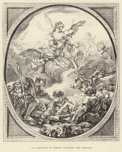 Kristi fødsel kunngjort for hyrdene (gravering) av Francois (after) Boucher